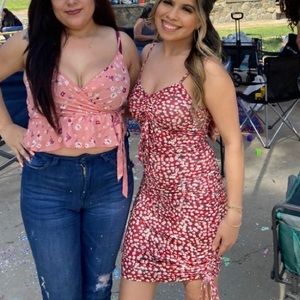 Spaghetti strap ruched floral bodycon dress